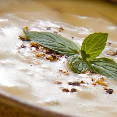 cream soup topped with garnish