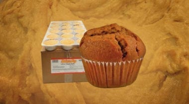 portioned pumpkin muffin batter and baked muffin