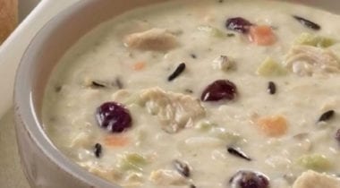 white soup with turkey and cranberries
