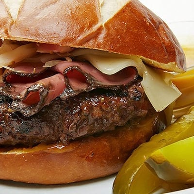 pastrami burger with pickles