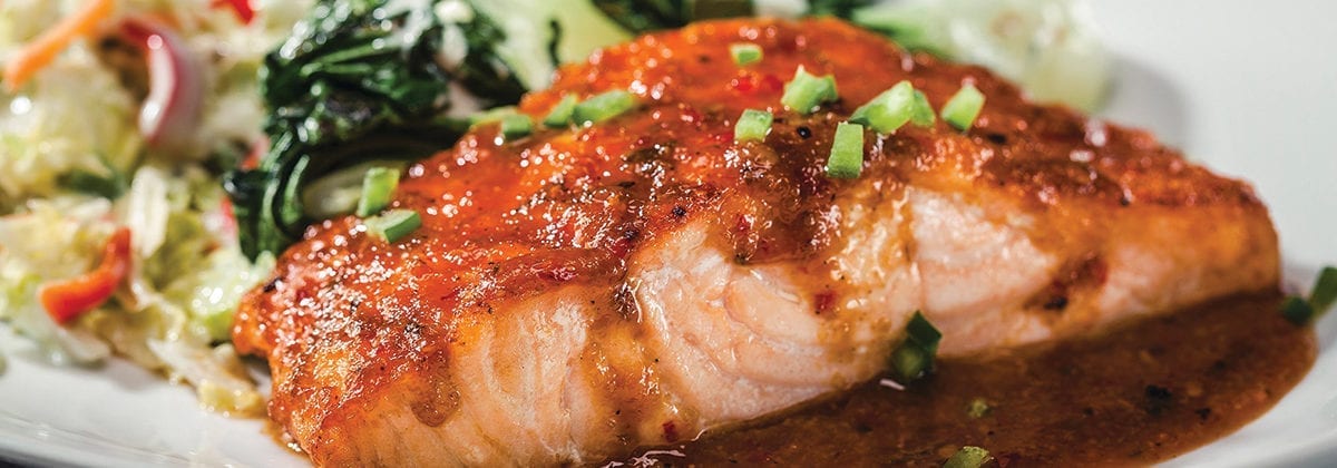 salmon topped with kogi sauce