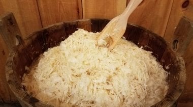 morse's sauerkraut in wood barrel
