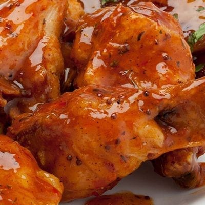 sauce covered chicken wings