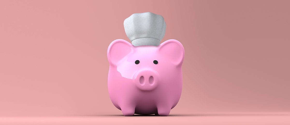 piggy bank with chef hat