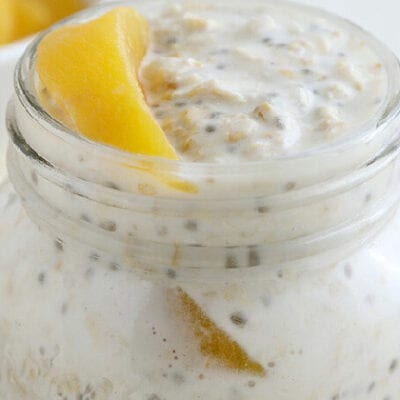 overnight oats in a jar with a peach