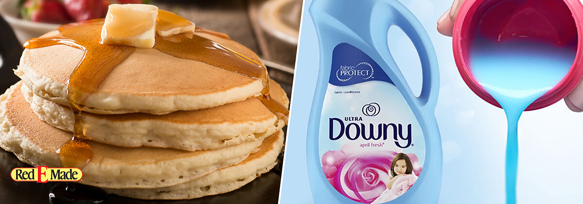 A stack of buttermilk pancakes and scented fabric softener