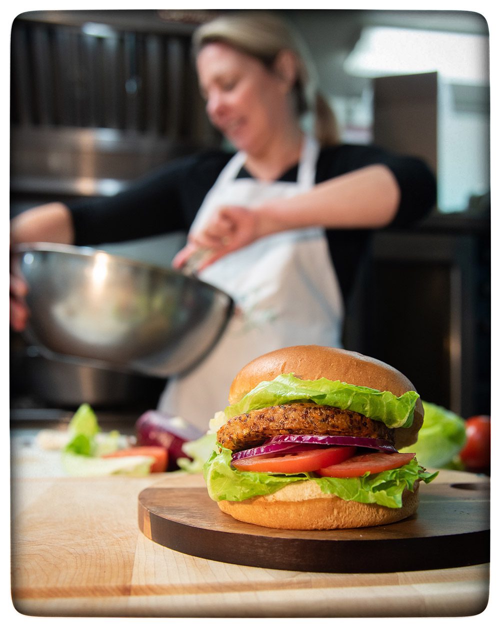 burger kitchen woman cooking